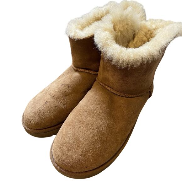 UGG Shearling Fur Classic Mini Bailey Bow Chestnut Ankle Boots US 7 Outdoor - Picture 1 of 8